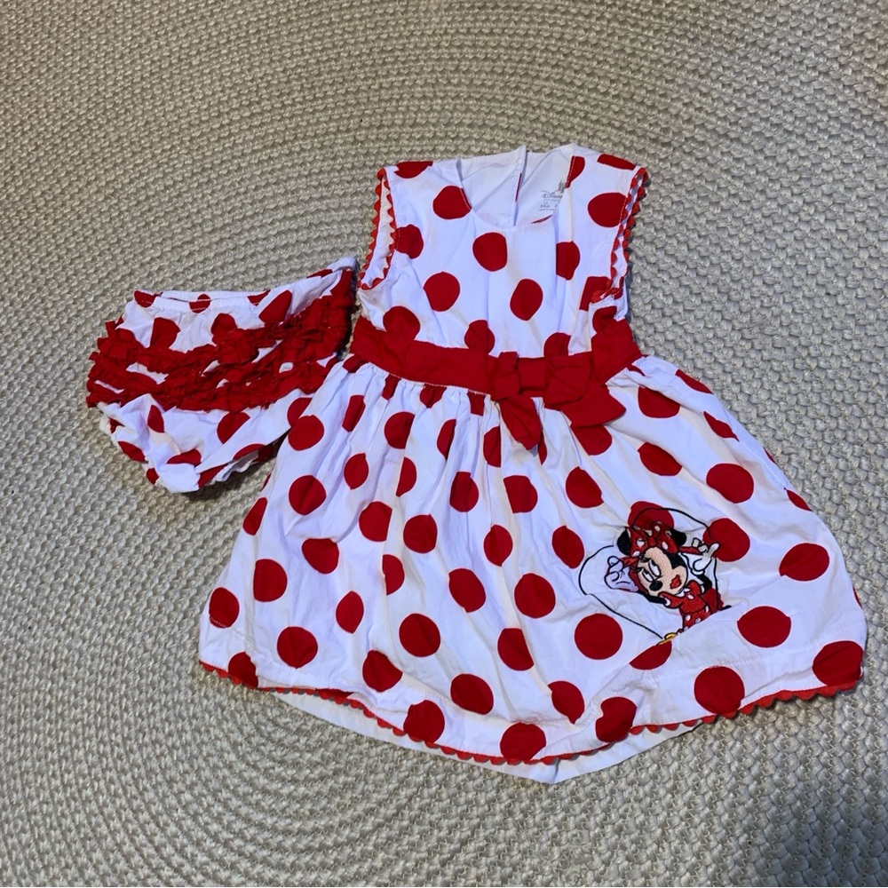 Disney Parks red polka dot Minnie Mouse dress and matching bloomers.